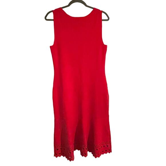 Ann Taylor Sweater Dress Red Fitted Knit‎ Lace Cut Out Midi Sleeveless Stretch S - Picture 2 of 10
